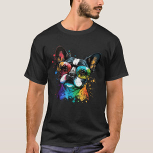T-shirt Coupe Français Bulldog Visage lunettes colorées Gr