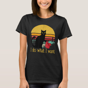 T-shirt Coupe Rouge Chat Noir vintage Je Fais Ce Que Je Ve