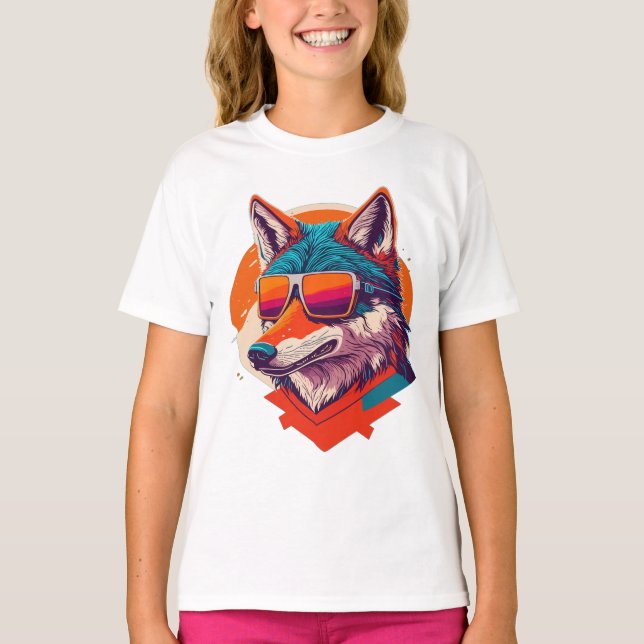 T-SHIRT COUPER LE VERRE SOLAIRE PORTANT DU LOUP. (Devant)