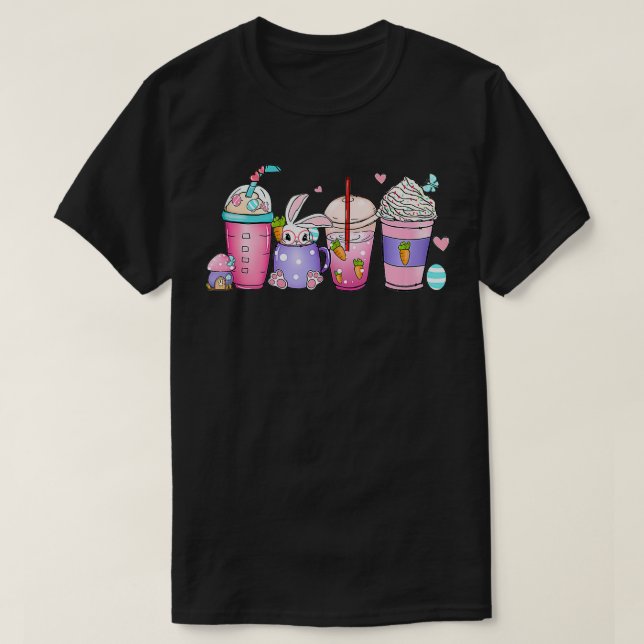 T-shirt Coupes de café Latte Retro Style lapins oeufs Pâqu (Design devant)