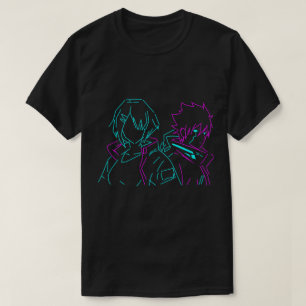T-shirt Couple Anime Cyberpunk Rose Néon Minimaliste & Ble