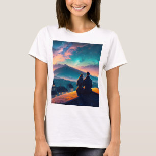 T-shirt Couple Assis Sur Le Toit