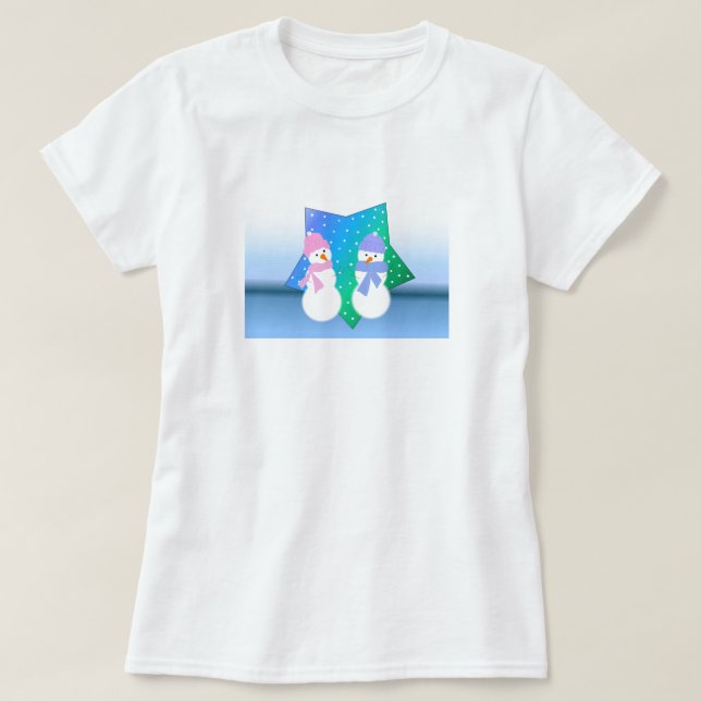T-shirt Couple de bonhomme de neige (Design devant)
