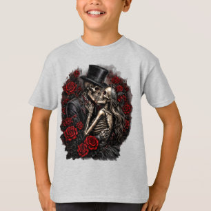 T-shirt Couple de squelettes Halloween Roses gothiques Enf