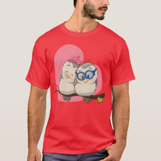 T-shirt couple d'oiseaux en amour coeur romc garçon vintag