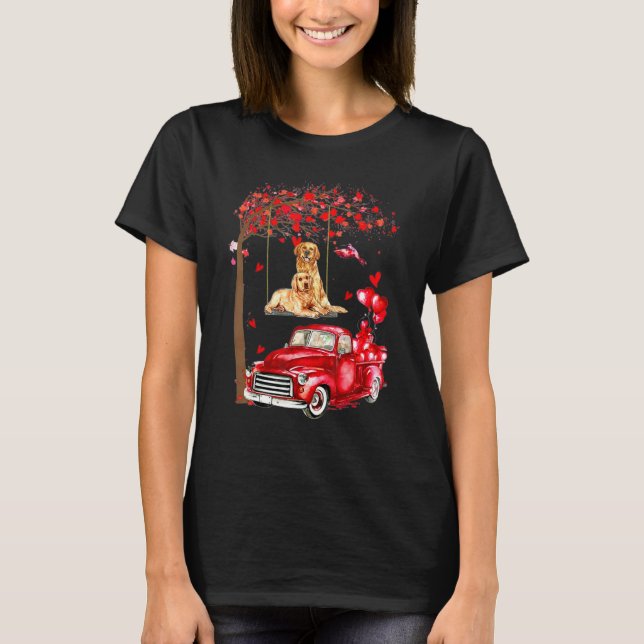 T-shirt Couple Golden Retriever Valentine Tree - Hearts Tr (Devant)
