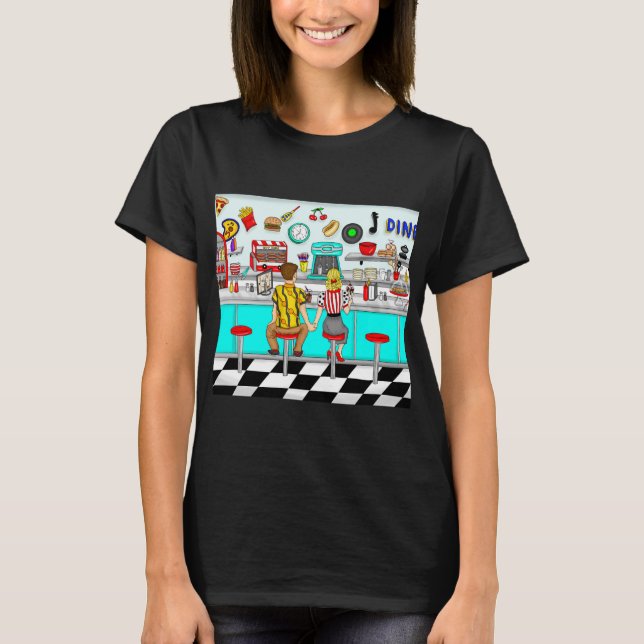T-shirt Couple Holding Hands au dîner dans les années 1950 (Devant)