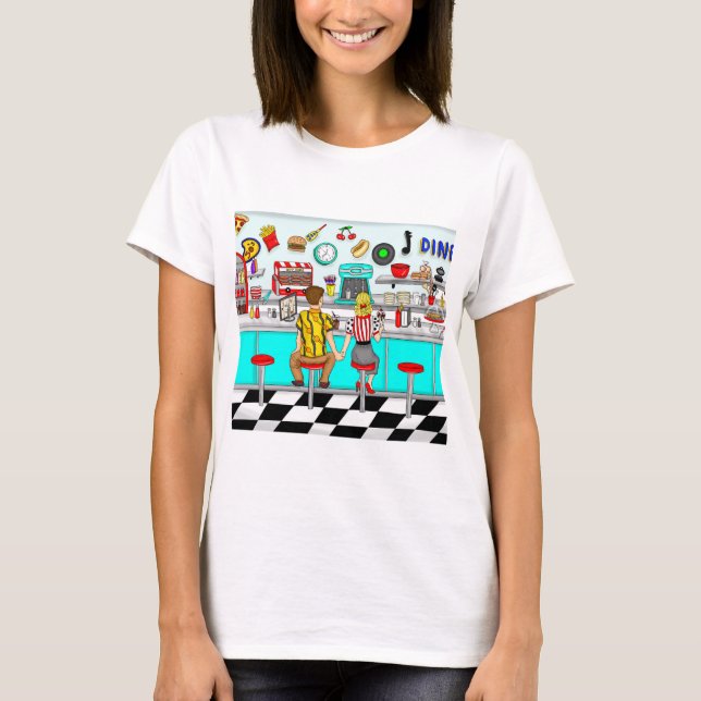 T-shirt Couple Holding Hands au dîner dans les années 1950 (Devant)