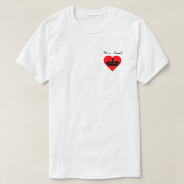 T-shirt Couple jumeau reine royale Mme Crown Red Heart (Design devant)