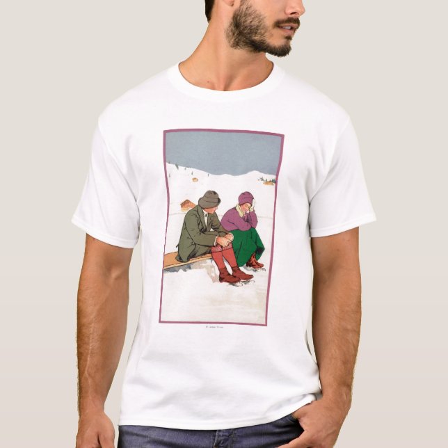T-shirt Couples faisant une pause de patinage de glace (Devant)