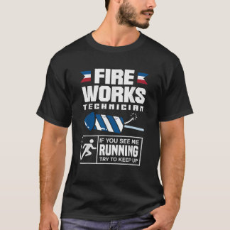 T-shirt Courir Fireworks Tech Amusant 4 juillet fête