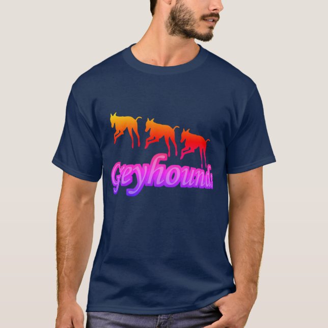 T-shirt Courir Greyhound Trio Silhouette Arc-en-ciel (Devant)