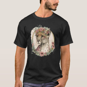 T-shirt Couronne de fleurs de guépard aquarelle mignonne a