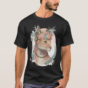 T-shirt Couronne de fleurs de lynx mignonne florale aquare