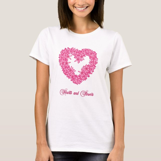 T-shirt Couronne de fleurs en forme de coeur, rose Fuchsia (Devant)