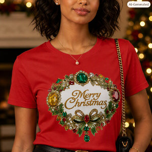 T-shirt Couronne de Noël festive en pierres précieuses de