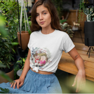 T-shirt Couronne de Noël, fleurs blanches, baies rouges ph