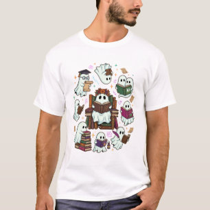 T-shirt Couronne florale de livres empilés de fantômes de