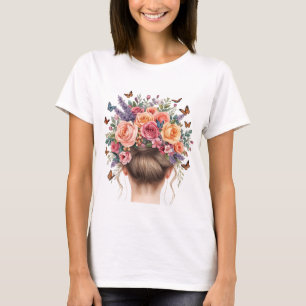 T-shirt Couronne florale femme avec roses et papillons Eau