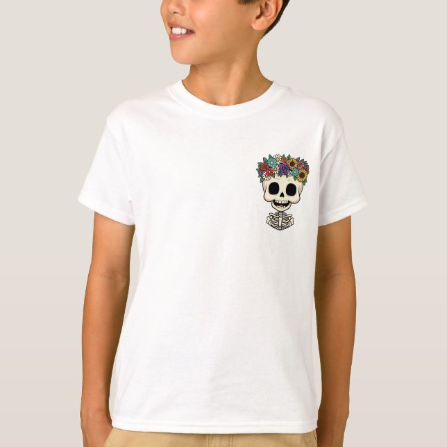 T-shirt Couronne florale squelette enfants souriants (Devant)
