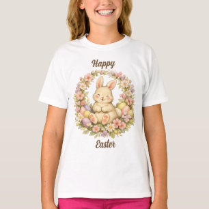 T-shirt Couronne florale vintage de lapin de Pâques heureu