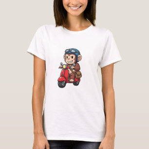 T-shirt Coursier Singe Cool à Vélo Rouge Rétro