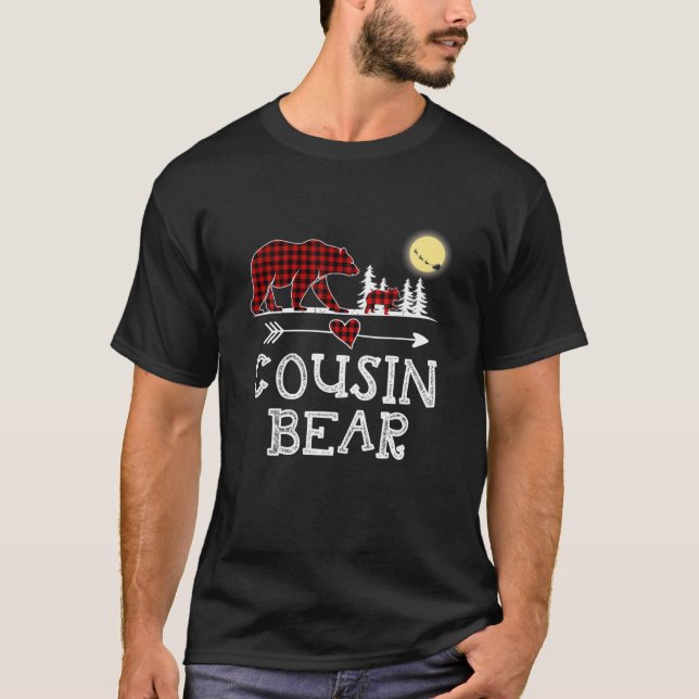 T-shirt Cousin Bear Pajama de Noël Buffle Rouge Plaid (Devant)