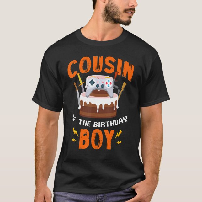 T-shirt Cousin de l'Anniversaire Garçon Gamer Gamepad Corr (Devant)