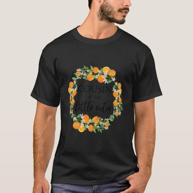 T-shirt Cousin Little Cutie Baby shower Orange 1Ème Birthd (Devant)