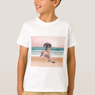 T-shirt Coutume Grand Chien Danse assis sur la plage