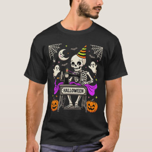 T-shirt Couture de squelette d'Halloween Fantôme Citrouill