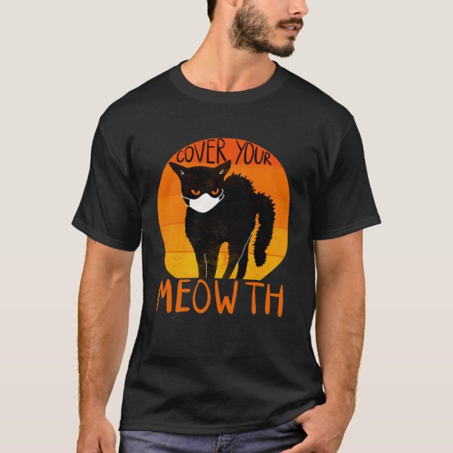 T-shirt Couvrez votre Meowth Masque de visage de chat noir (Devant)