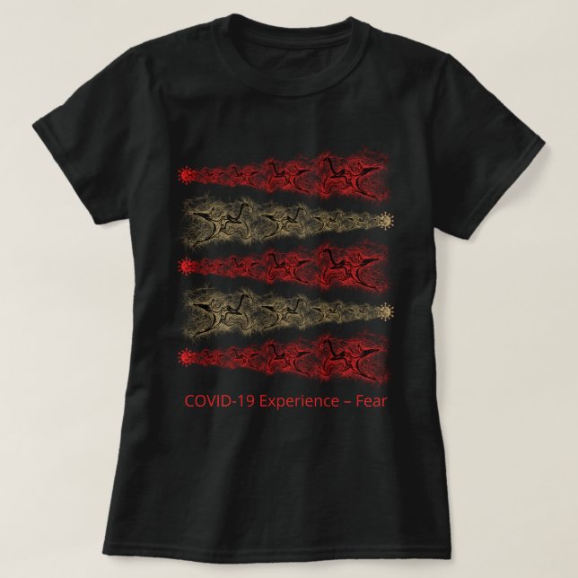 T-shirt COVID-19 Expérience, Peur, Virus, Or & Rouge (Design devant)