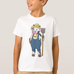 T-shirt Cow as Farmer with Pitchfork