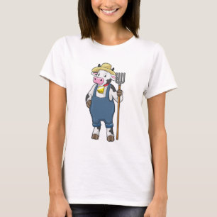 T-shirt Cow as Farmer with Pitchfork