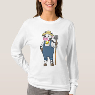 T-shirt Cow as Farmer with Pitchfork