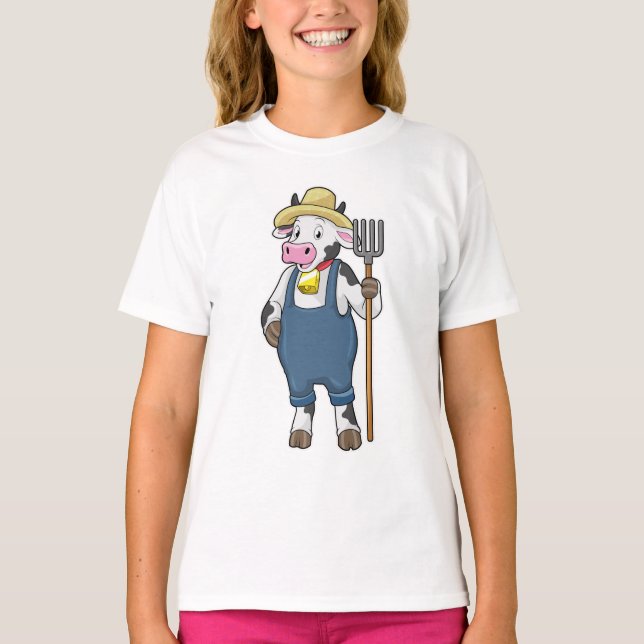 T-shirt Cow as Farmer with Pitchfork (Devant)