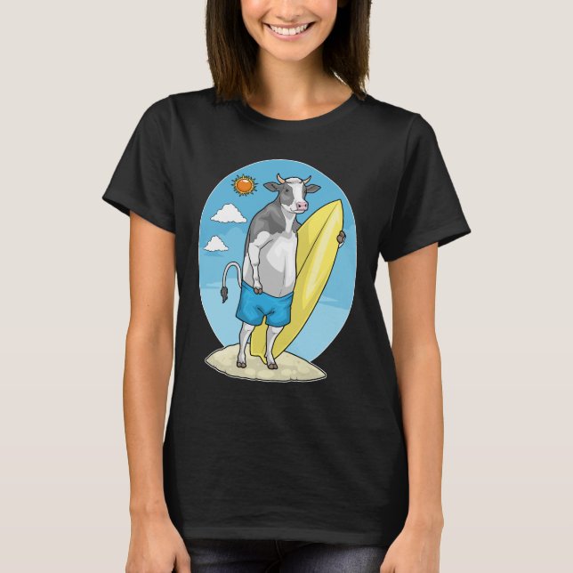 T-shirt Cow Beach Surfboard Summer (Devant)