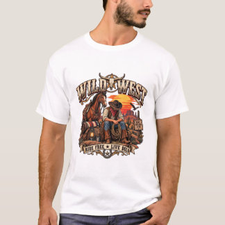 T-shirt Cow-boy Cheval Longhorn de l'Ouest Sauvage Vintage