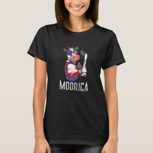 T-shirt Cow Moorica Usa 4 juillet Patriotique Américain Fl