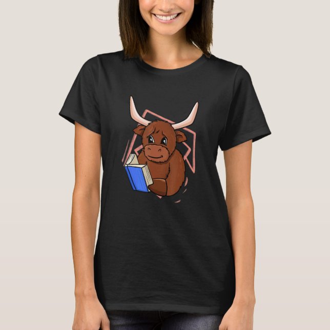 T-shirt Cow Reading Book for Bookworm and Book (Devant)