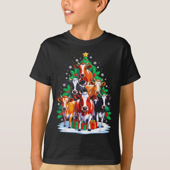 T-shirt Cow Tree Christmas Cow Lover Xmas Squad Men Women  (Devant)
