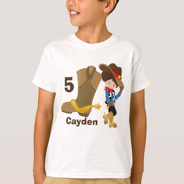 T-shirt Cowboy Anniversaire de enfant Party Custom Little  (Devant)
