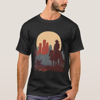 T-shirt Cowboy Girl City Skyline Desert Moon Poster.