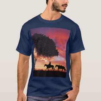 T-shirt Cowboy Silhouette Et Japonaise Sakura Cerisier Blo