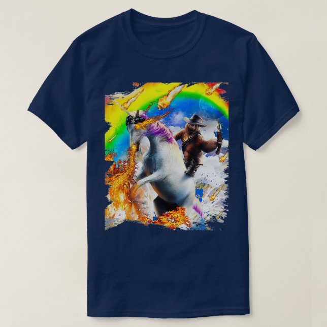 T-shirt Cowboy Sloth Sur Rainbow Fire Unicorn (Design devant)
