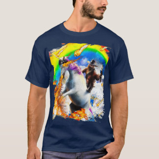T-shirt Cowboy Sloth Sur Rainbow Fire Unicorn