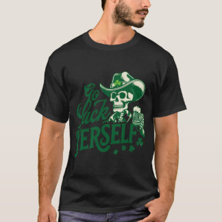 T-shirt Cowboy squelette vert joueur avec bière et festivi