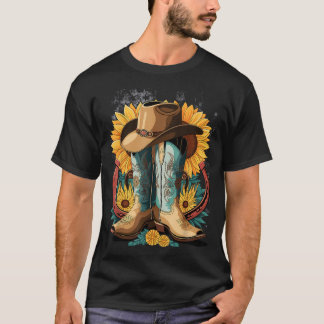 T-shirt Cowboy Western Boot Horseshoe Tournesol corde