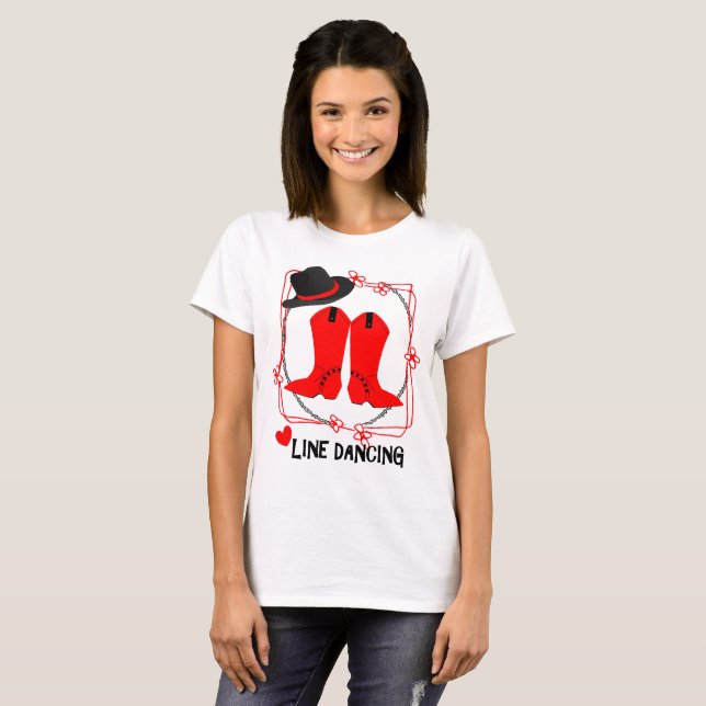 T-shirt Cowgirl Boots mignon ligne danse thème graphique (Devant entier)